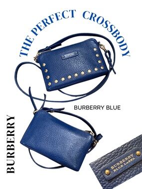 Burberry Blue Pebbled Leather Crossbody with Gold Stud Accents